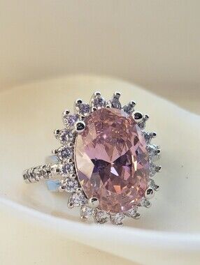 NEW PINK TOPAZ STERLING SZ 7 Stamped Hallmark, Basket Setting; Incredible Fire!